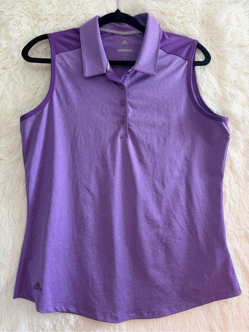Adidas Womens Golf Sleeveless Polo Top Size L Purple ULT 365 UPF 50 Sporty Logo